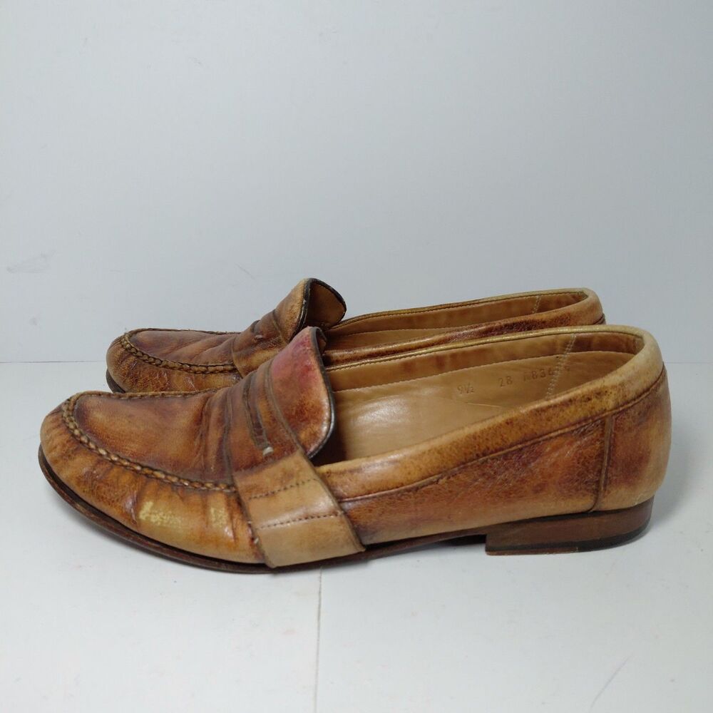 Alan Payne Shoes Mens 9.5 Penny Loafers Genuine Deer Skin Leather Bourbon Brown